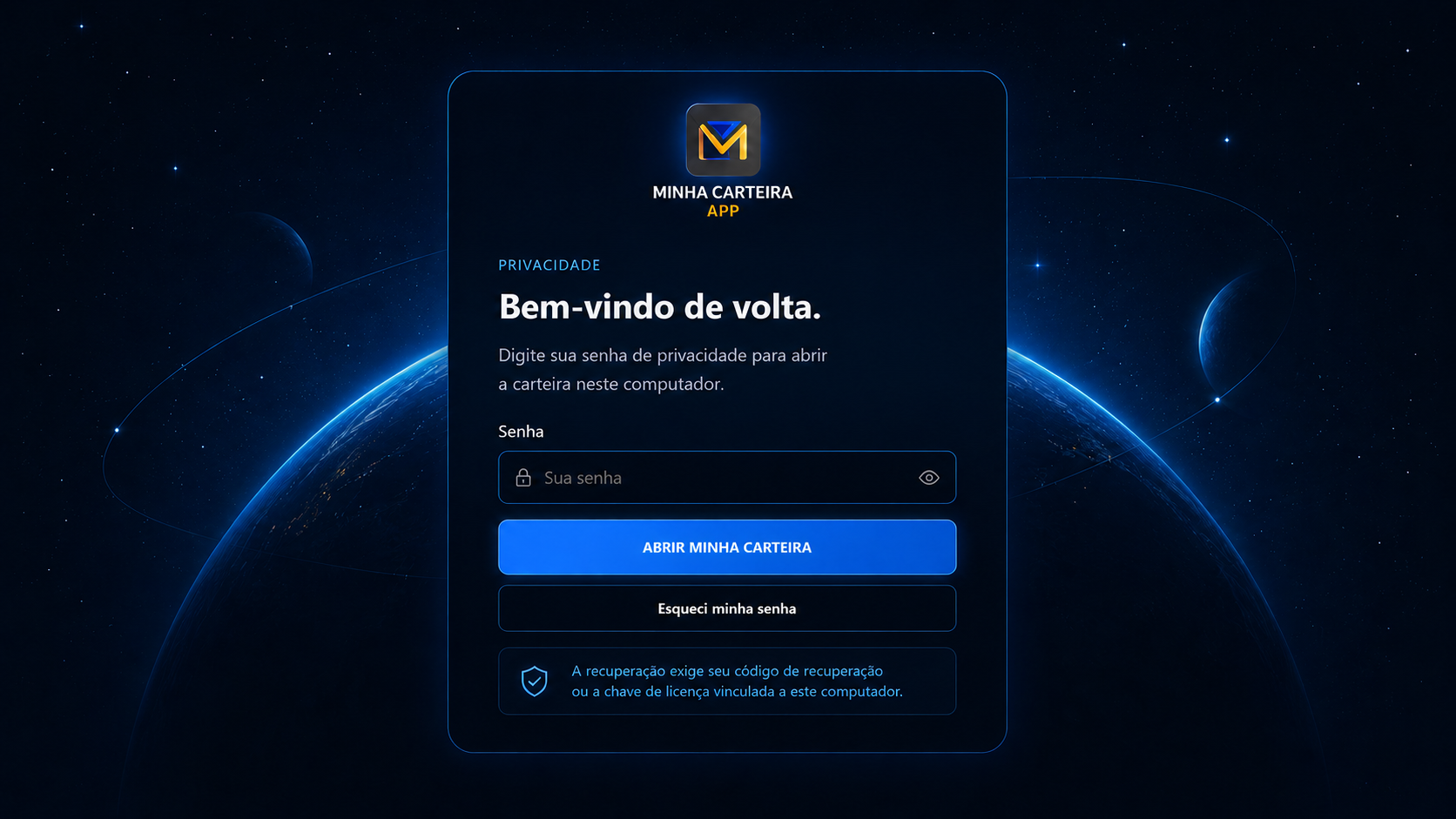 Tela de privacidade do MINHA CARTEIRA APP